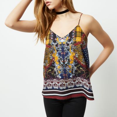 Yellow scarf print strappy cami top